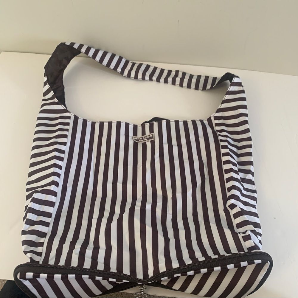 Henri Bendel Packable Black and White Striped Shoulder Bag - Picture 5 of 9